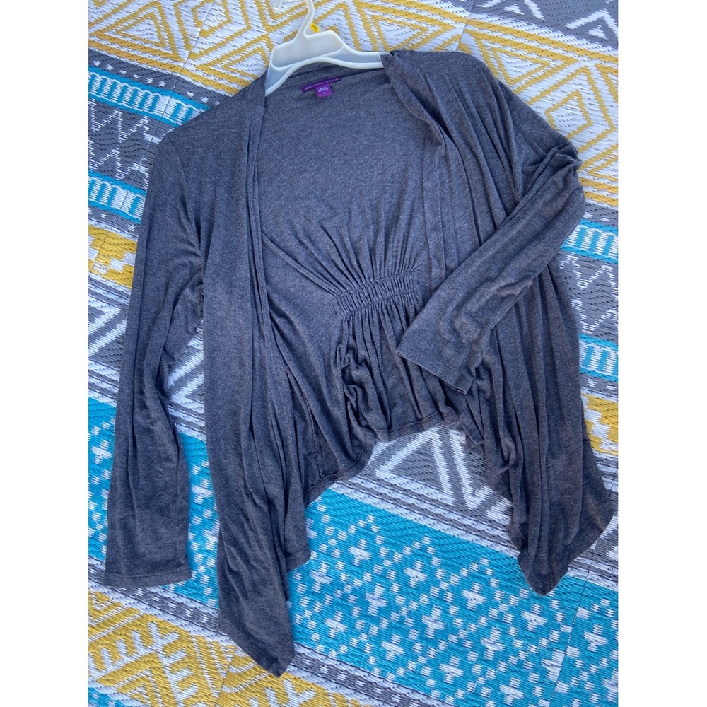 Beverly Drive Womens 1X Charcoal Gray Draped Open Front Pleated Back Cardigan